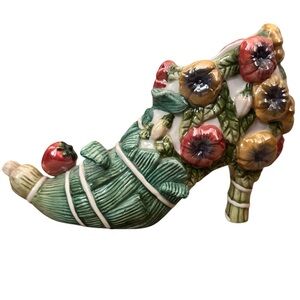 Vintage Majolica Victorian Shoe Planter with Strawberries and Flowers